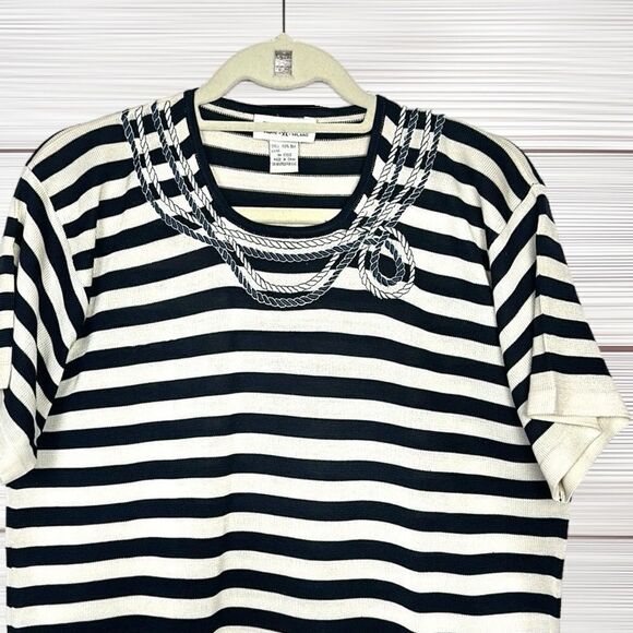 Vintage EURO JOY Washable Silk Top Blouse Striped Marine Style Vintage XL - Picture 2 of 10